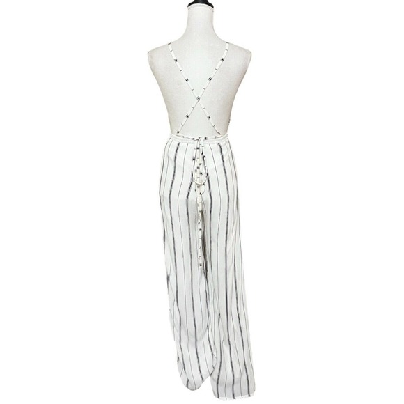 Faithfull The Brand Revolve *Read* Shutterbabe Ivory Striped Jumpsuit Sz XS Tie - Picture 3 of 8